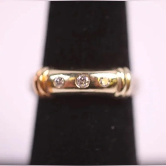 David Yurman Metro Two-Tone Diamond Ring 14K Gold 925 Sterling Cable Band (R719) - Picture 2 of 7